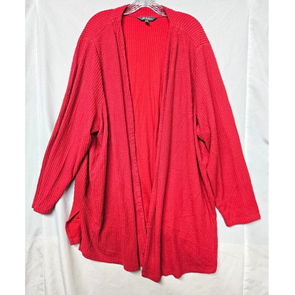 Ulla Popken Red Textured Open Cardigan Viscose Blend US 28/30 3XL